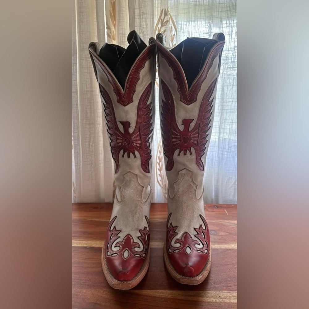 Freebird Red and White Heeled Boots